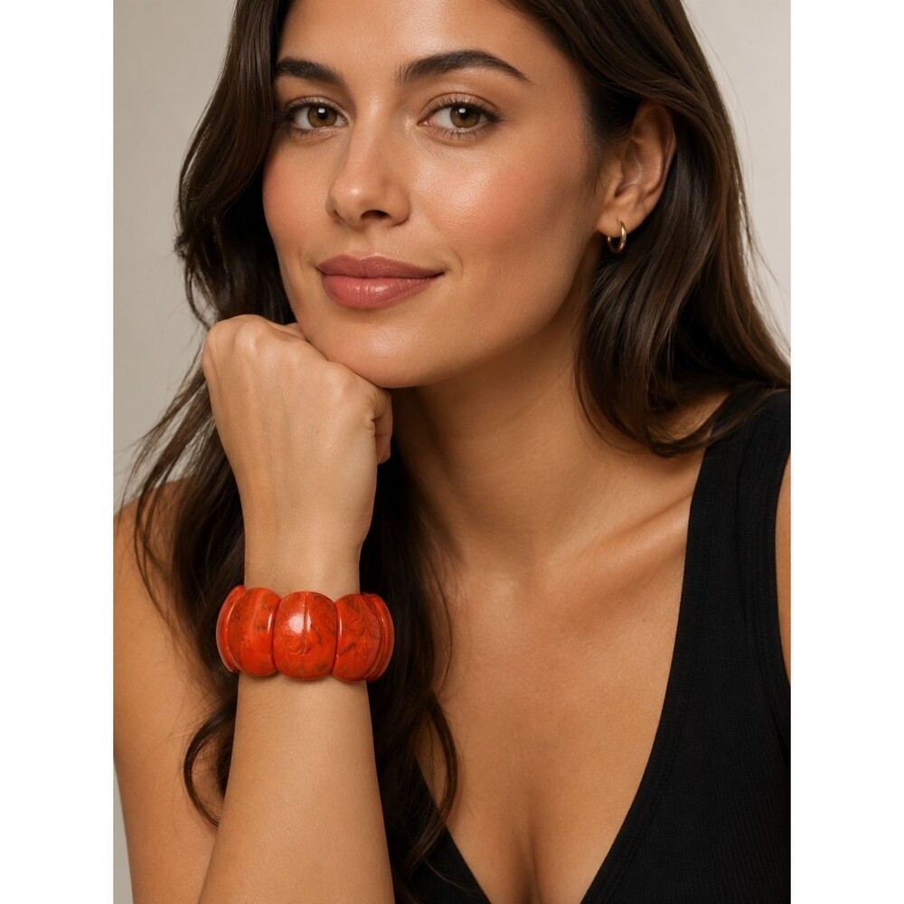 Women's Red Statement Stretch Bangle Bracelet - NIP - Picture 3 of 5